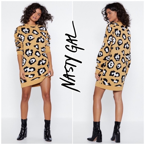Nasty Gal Dresses & Skirts - NASTY GAL • Take Meow-T Leopard Sweater Dress • Medium